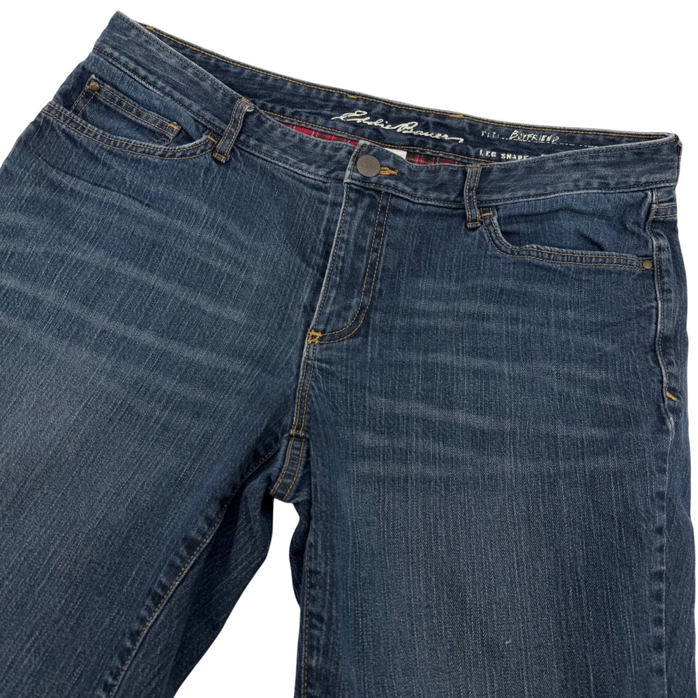 Eddie Bauer Boyfriend Jeans Womens 12 Dark Wash Flannel Lined Relaxed D4261435